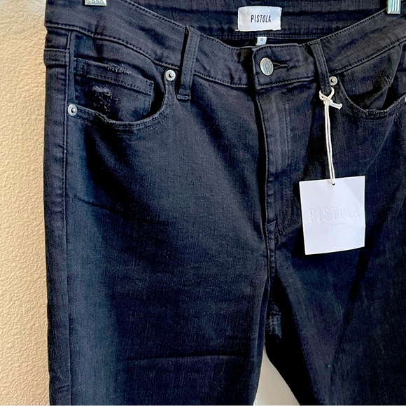 Pistola women Black distress skinny high rise jeans Frey hem Style Arielle Sz 31 - Picture 3 of 16